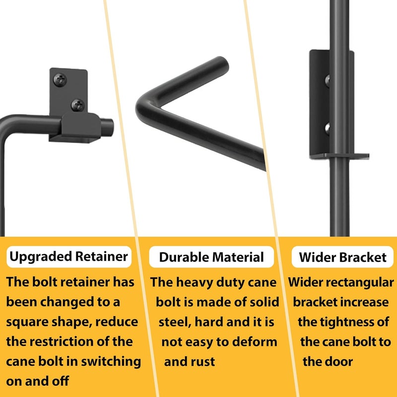 URDOGSL Store 12" Heavy Duty Cane Bolts for Gates with Upgraded Square Hardware Gate Drop Rod with Black Finish for Wood PVC Vinyl Fences Gates, Double Doors-2 Pack - Image 3